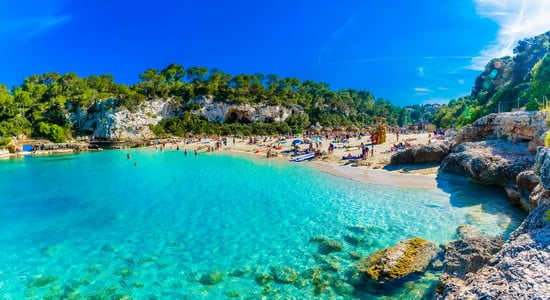 Cala Llombards beach with turquoise sea in Mallorca