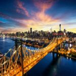 New York City sunset over manhattan with Queensboro bridge