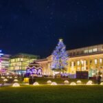 Illuminated Christmas tree Castle square Stuttgart