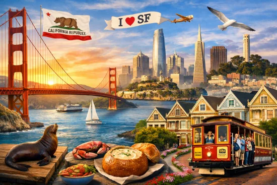 Panorama di San Francisco al tramonto