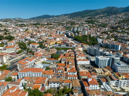 aerial panorama city funchal island madeira portugal