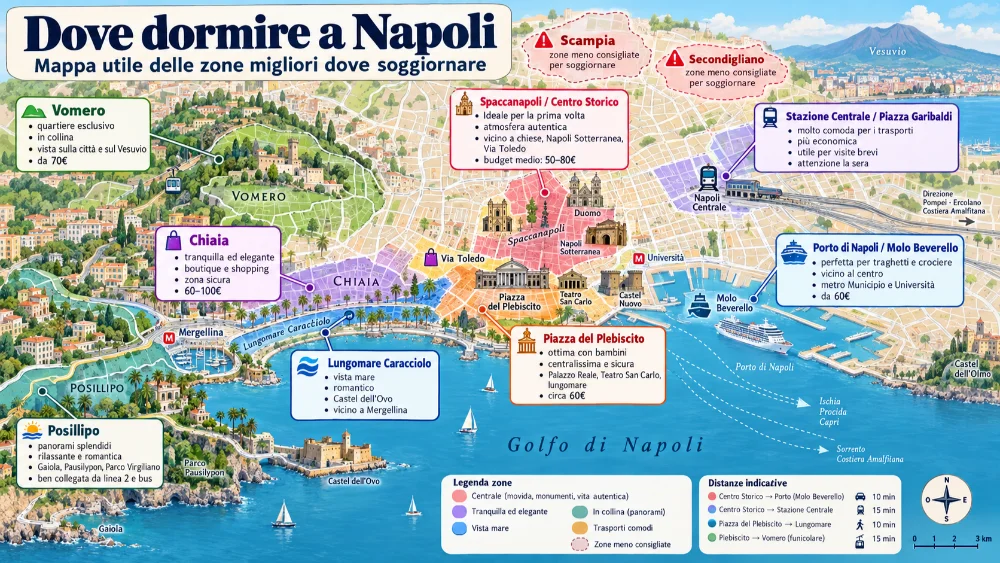 Mappa delle zone dove dormire a Napoli