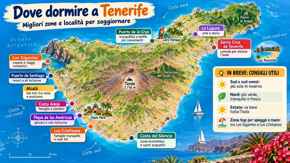 Mappa delle zone dove dormire a Tenerife
