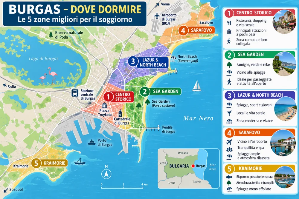 Mappa delle zone dove dormire a Burgas