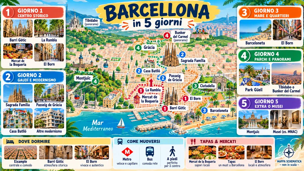 Mappa dell’itinerario: Barcellona: itinerario di 5 giorni tra mare, arte e quartieri autentici