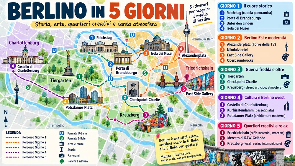 Mappa dell’itinerario: Itinerario di 5 giorni a Berlino: cosa vedere, come organizzarsi e consigli pratici