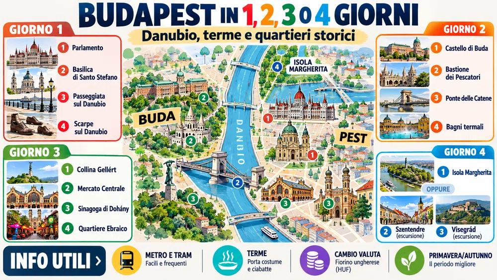 Mappa dell’itinerario: Budapest in 1, 2, 3 o 4 Giorni – Itinerario per Scoprire la Perla del Danubio